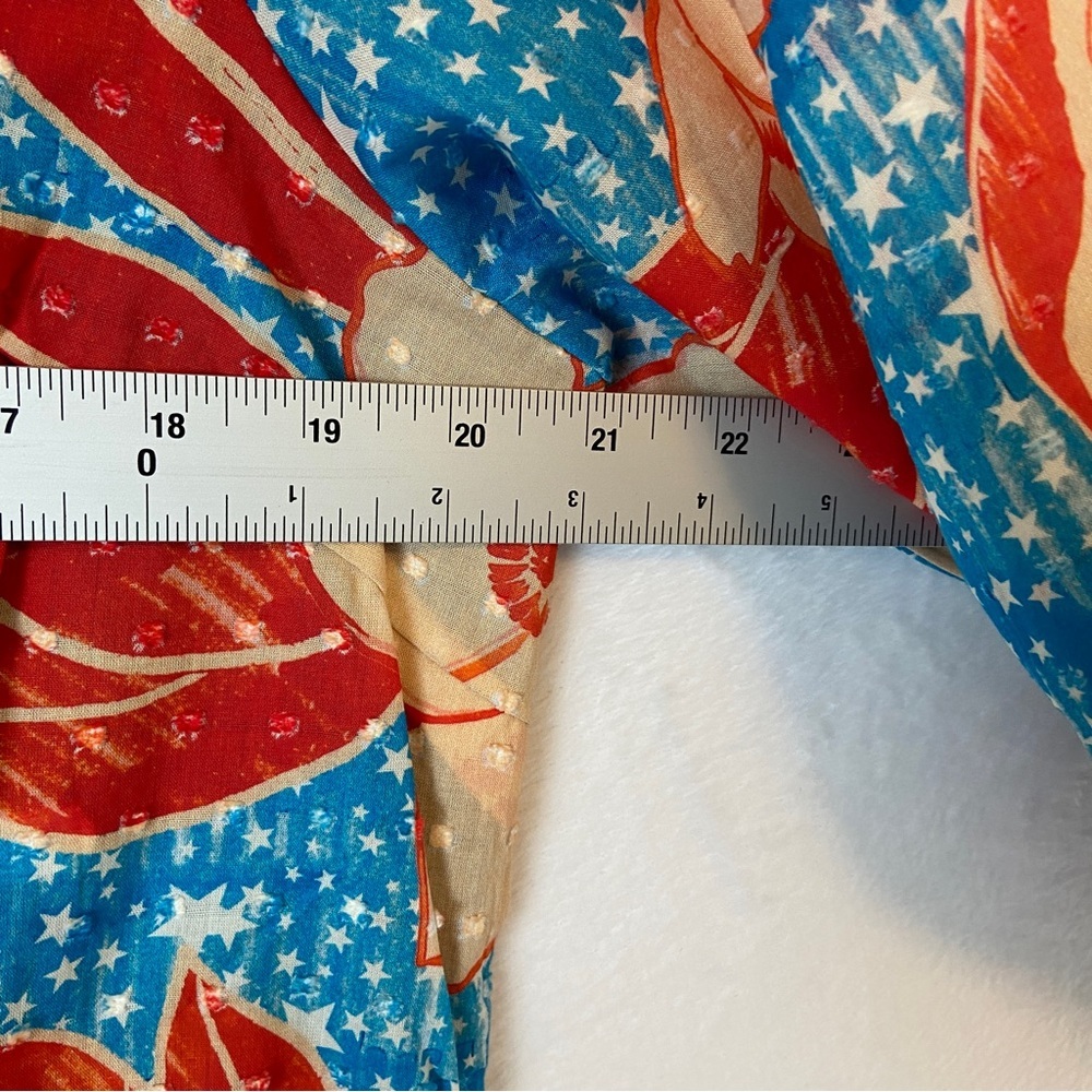 FARM Rio Blue Floral Puff-Sleeve Blouse with Red & Cream Accents - Picture 9 of 14